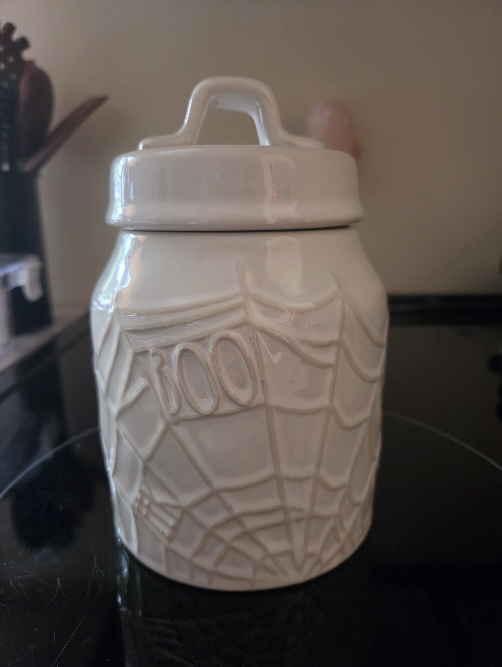 Rae Dunn Artisan Collection • Boo Halloween Spiderweb Canister / Jar